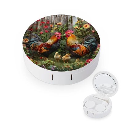 Chicken Rooster Garden Flowers Contact Lens Case Box Holder Container Daily Contact Lens Organizer for Travel Daliy Use