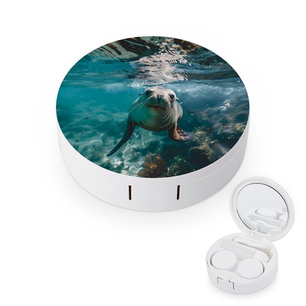 Australian Sea Lion Underwater Photo Contact Lens Case Box Holder Container Daily Contact Lens Organizer for Travel Daliy Use