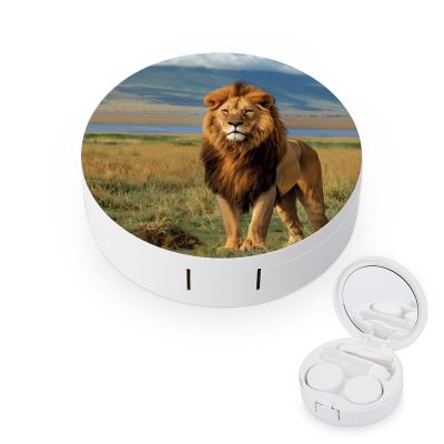 African Lion at Lake in National Park Contact Lens Case Box Holder Container Daily Contact Lens Organizer for Travel Daliy Use