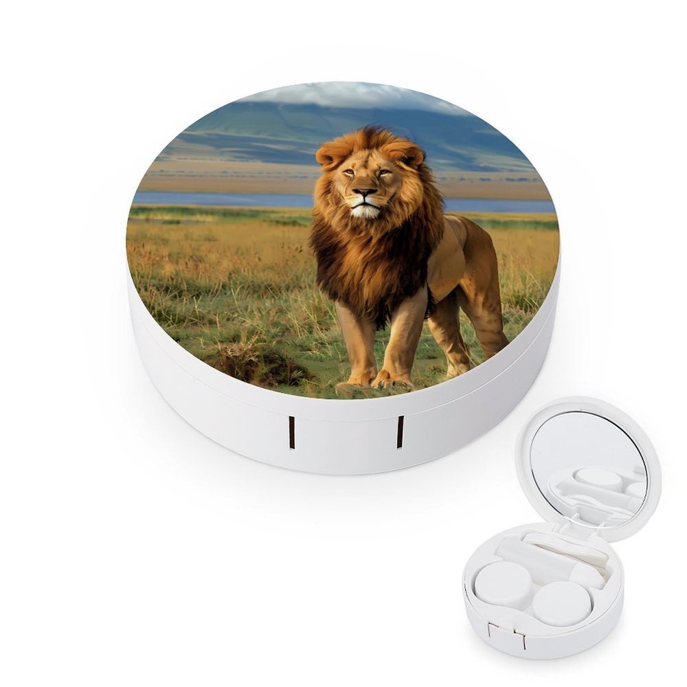 African Lion at Lake in National Park Contact Lens Case Box Holder Container Daily Contact Lens Organizer for Travel Daliy Use
