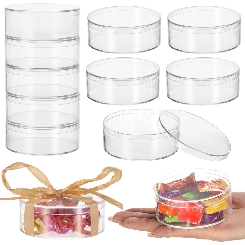 12-Pack Clear Acrylic Round Boxes with Lids, 3.1-Inch Containers for, Jewelry, and Party Treats