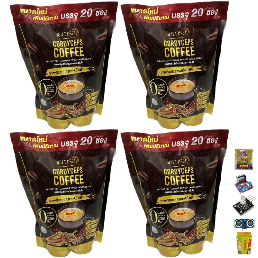 20 Sachets/Box (200g) Mix Instant Blend with Natural 22 in 1 Delicious Much Mellow Intense Jamsai Coffee Cordyceps (of 4) By Beautygoodshop [Get Free For You Beauty Gifts]