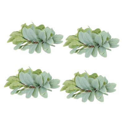 CVUTOVO 4pcs Artificial Candle Wreath Rings Simulation Leaves for Rustic Wedding and Home Adornment Front Door Accessory Eucalyptus and Berry Design