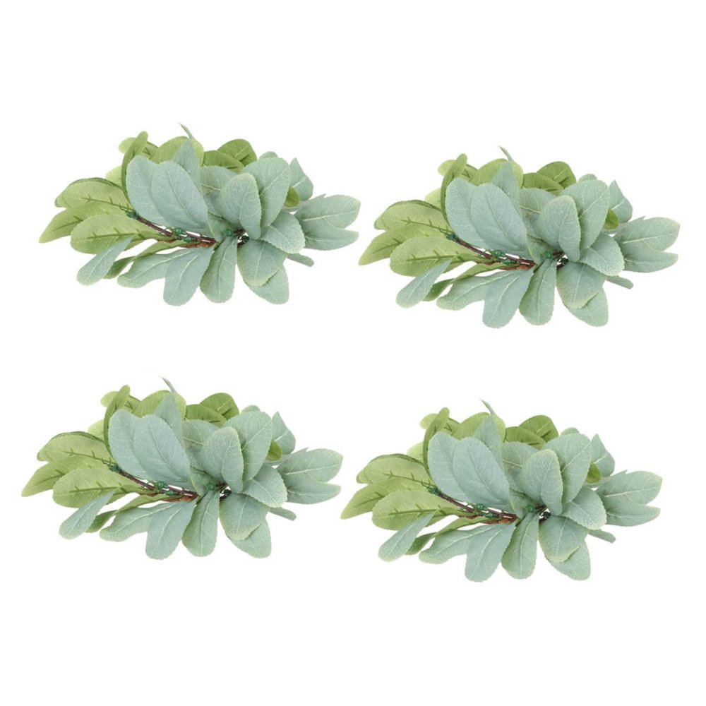 CVUTOVO 4pcs Artificial Candle Wreath Rings Simulation Leaves for Rustic Wedding and Home Adornment Front Door Accessory Eucalyptus and Berry Design