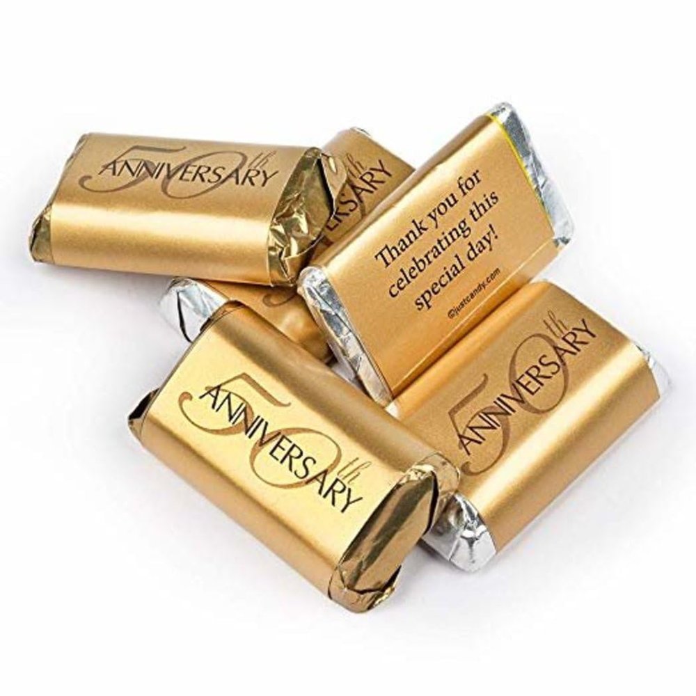 34ct 50th Anniversary Assorted Chocolate Miniatures by Just Candy - Hershey's Golden Candy for 50th Anniversary Party Favors, Decorations, Candy Buffets