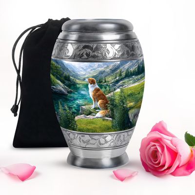 Pet Memorial Urn for Ashes Large Size, Beautiful Nature Decorative Dogs Gift with Black Velvet Bag (10 Inch Large Urn)