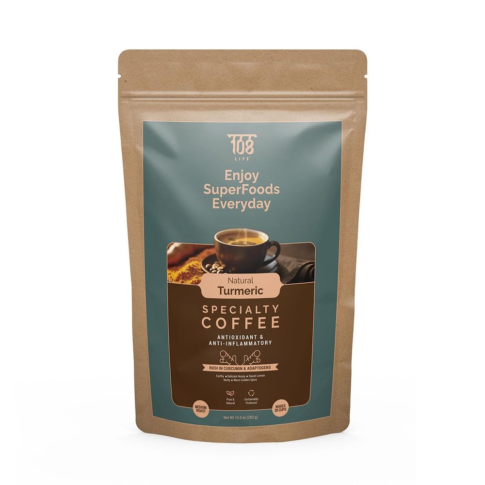 108LIFE Natural Turmeric Arabica Coffee | Turmeric Coffee | Specialty Coffee | Rich in Curcumin and Adaptogens | Pure & Natural | Sustainably Produced | 10 oz Pack - Makes 28 Cups