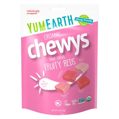 YumEarth Organic Chewys Fruity Reds, 5oz Non GMO, Gluten Free, Vegan, Dye Free Candy - Allergen Friendly
