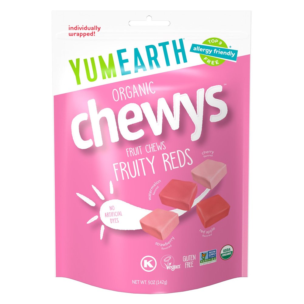 YumEarth Organic Chewys Fruity Reds, 5oz Non GMO, Gluten Free, Vegan, Dye Free Candy - Allergen Friendly
