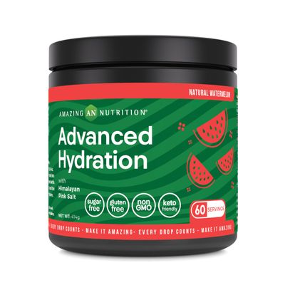 Amazing Nutrition Advanced Hydration Electrolyte Powder | Packed with Essential Minerals | Sugar-Free | Keto Friendly | Non-GMO | Gluten-Free (60 Servings | Natural Watermelon)