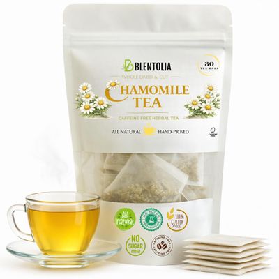 Blentolia Chamomile Tea Bags 30 Count Caffeine-Free Herbal Tea for Relaxation and Better Sleep Individually Packed Whole Flower Bags