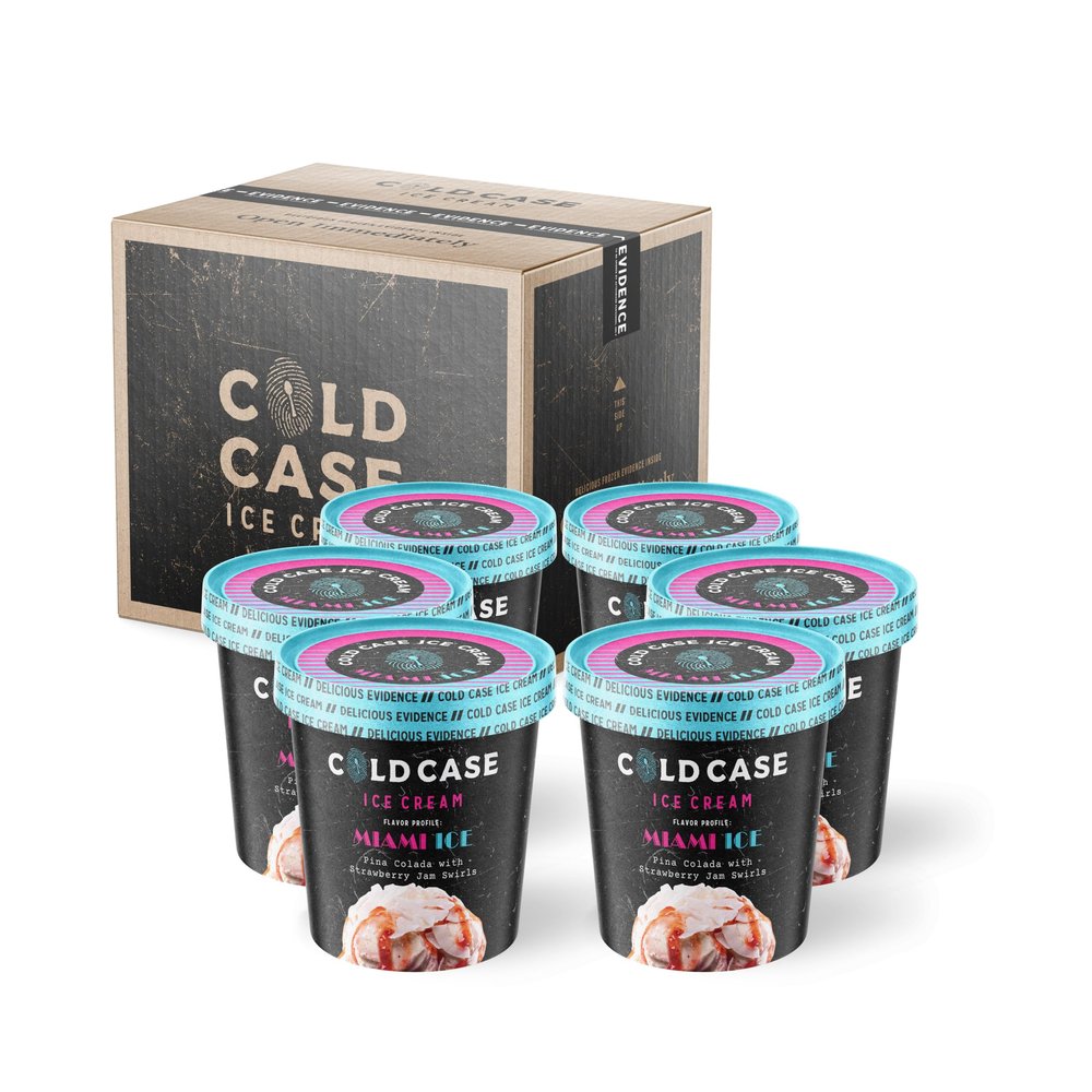 Cold Case Ice Cream Miami Ice Flavor - Gourmet Pina Colada Ice Cream with Roasted Balsamic Strawberry Jam Swirls - 1 Case, 6 Pints,16 oz/Pint (Frozen)