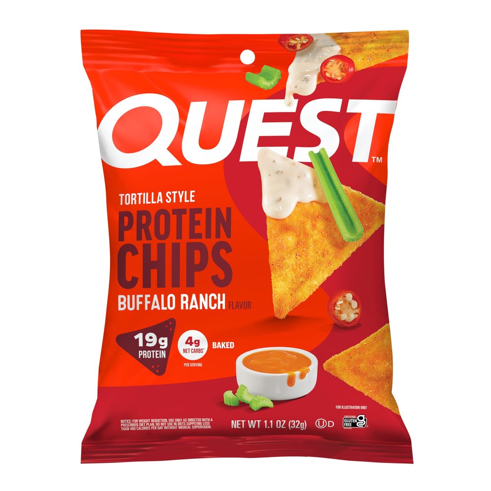 Quest Nutrition Tortilla Style Protein Chips, Buffalo Ranch, 19g of Protein, 4g Net Carbs, Gluten Free Protein Snack, 1.1 Ounce (Pack of 12)