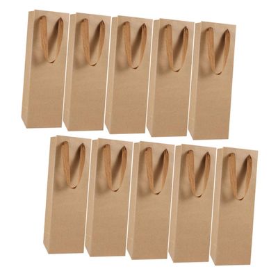 10-Pack Kraft Paper Wine Bags Handles Portable Red Wine Wrapping Pouches Carrier Bags