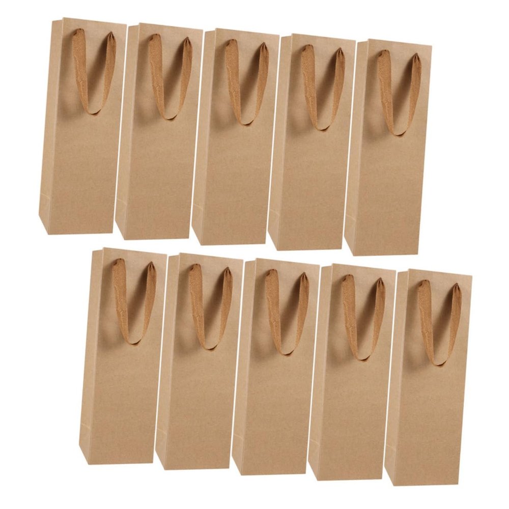 10-Pack Kraft Paper Wine Bags Handles Portable Red Wine Wrapping Pouches Carrier Bags