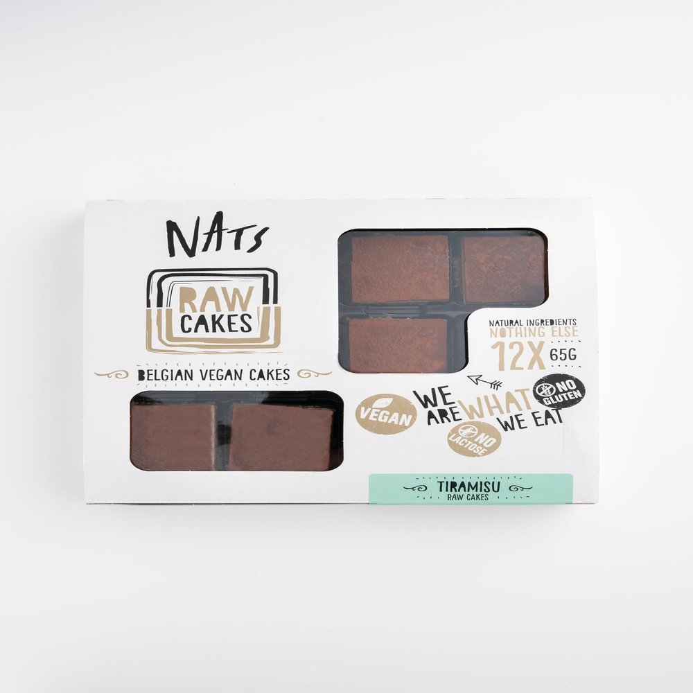 Nats Vegan Tiramisu Cake, Precut, Gluten & Dairy Free, 12 Count of 2.29 oz Cakes, Frozen Dessert with Coffee, Vanilla, and Cocoa Mousse, Almond Date Crust, No Refined Sugars, Thaw and Serve, Vegan