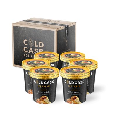 Cold Case Ice Cream Crime Brle Ice Cream - Gourmet Creamy Vanilla Custard with Pieces of Caramelized Sugar - 1 Case, 6 Pints, 16 oz/Pint (Frozen)