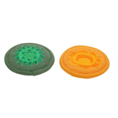YARNOW 2pcs Handcrafted Embroidered Sound Bowl Mats Decorative Yoga Meditation Cushions Seven Chakras Design Religious Themed Rounded Tea Pads