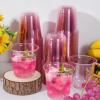 100 Pcs Pink Clear Plastic Cups 12 oz, Bulk Disposable Stemless Wine Glasses, Cute Pink Plastic Party Cups for Meeting Wedding Birthday Valentines Christmas Cocktail Theme Party Supplies Decorations view 3