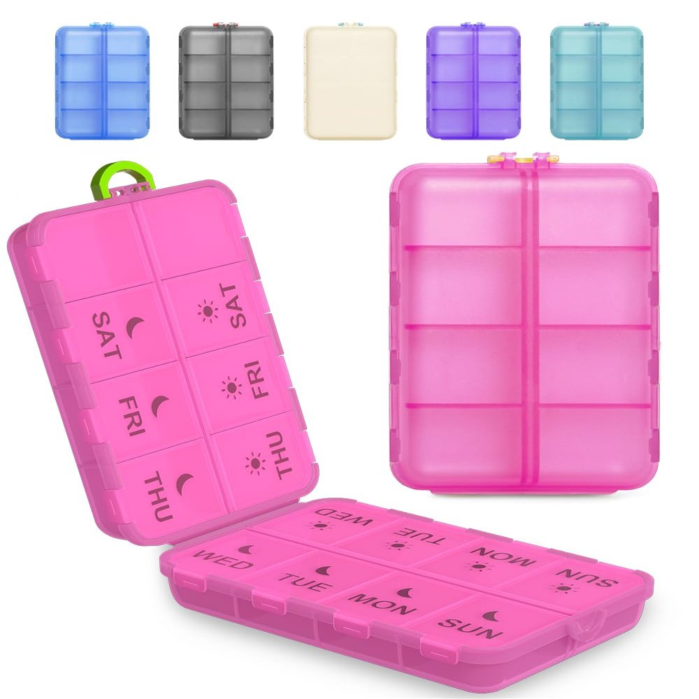 Pill Organizer Travel Medicine Case - Travel Pill Case with Etched Labels, Daily Travel Medicine Case Holder