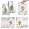Ysqool 20Pcs First Communion Party Favor Bags, Baptism God Bless Goodie Bags with Handles, Religious Christian Cross Floral Plastic Treat Candy Gift Bag for Kids Birthday Baby Shower Decorations view 1