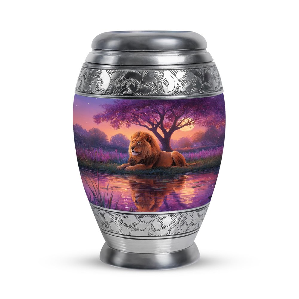 Remembrate Lion Small Urns for Human Ashes Adult Female and Male - Trees Urn for Ashes for Women Mini 3 Inch - Purple Travel Keepsake Urn for Mom and Dad Remains