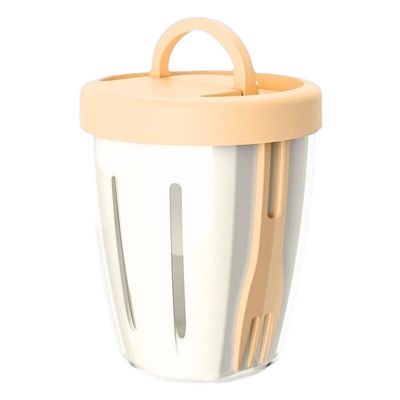 Portable Salad Fruit Cup with Fork 500ml Leakproof To-Go Breakfast Yogurt Cup Double-Layer Strainer Design for Picnic, Work, Travel, School (Yellow)
