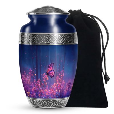 Butterfly Memorial Urn for Ash for Women - Large Blue Urn for Adult Male - Flowers Cremation Urns for Human Ashes Adult Female - Pink Urns for Human Ashes Female - 10 Inch