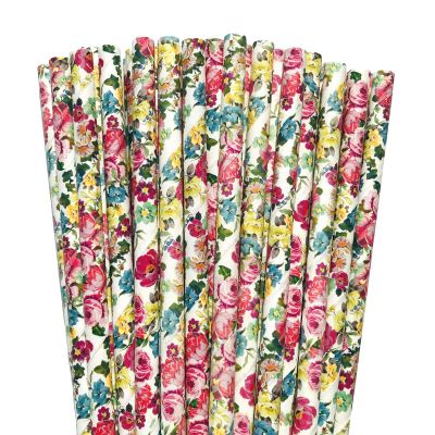 100 pcs Colorful Rose Flower Paper Straws, Green Pink Red Yellow Blue Purple Colored Floral Leaf Drinking Straws, Garden Tea Party Wedding Spring Summer Valentine Decor Cake Pop Sticks (Flower 011)