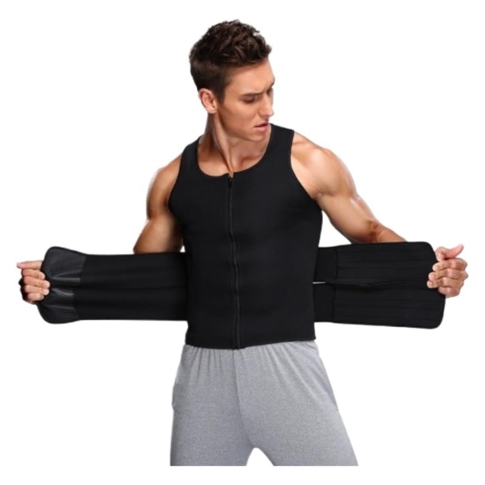 BIOMICE Waist Support Compression Shirts Slimming Undershirts Shapewear Waist Trainer Body Shaper Vest Lumbar Support Belt(Black,M)