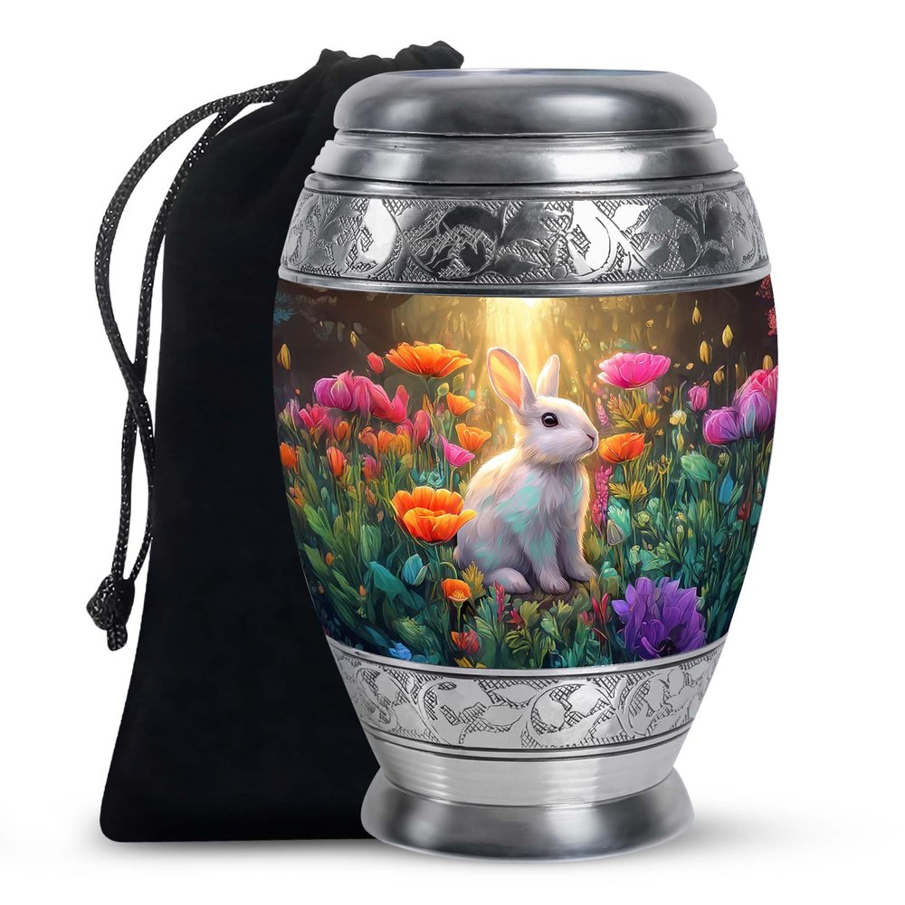 JAGLASH Rabbit Cremation Funeral Urn for Human Ashes Adult Male, Flower Memorial Brown Burial Urns for Human Ashes Mother & Father, Large Urn for Decorative, 10 Inch