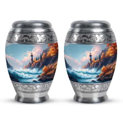 JAGSHASHI Lighthouse Keesake Memorial Funeral Urn - Adult Cremation Urns for Human Ashes - Little Urns for Human Ashes Adult Male & Female - 3 Inch Set of 2 - Small Burial Urn for Mom & Dad Ash