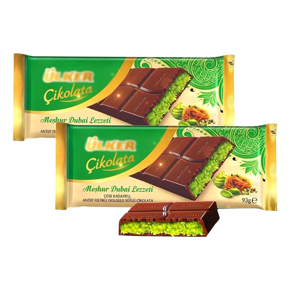Ulker Cikolata Dubai Chocolate Bar with Kadayif and Pistachio Filling, 93g, Pack of 6