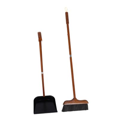 Mikinona Long Handle Broom and Dustpan Set Wooden Handle Soft Bristle Sweeping Brush for Indoor Cleaning for PET Hair Kitchen and Office Use