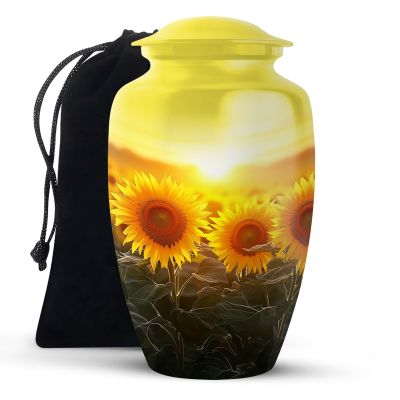 KARYLIZ Sunflower Cremation Urn for Husband Or Wife - Burial Urn for Ashes - Memorial Decorative Urns for Adults - Funeral Urns for Home Use 10 Inch