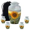 KARYLIZ Sunflower Urns for Human Ashes - 10 Inch Large Capacity Urn for Adult Male - Earns for Ashes Adult Female - Burial Cremation Urns - 3 Inch Little Ash Holders for Human Remains - Combo of 5 view 1