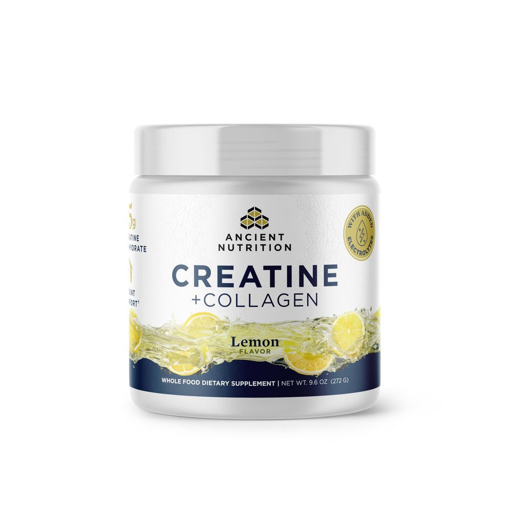 Ancient Nutrition Creatine + Collagen + Electrolytes Muscle Strength, Lean Body Mass, Joint Comfort & Cognitive Support Includes 5g Creatine Monohydrate for Women, Lemon (30 Servings)