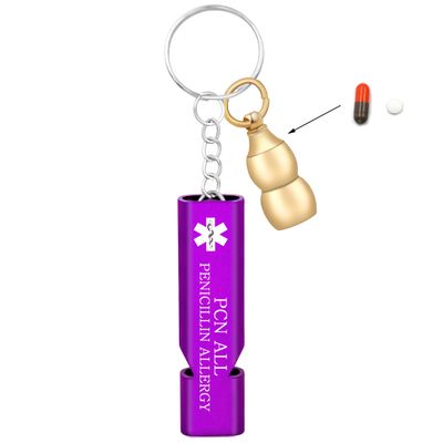 Vivaday Hiking Whistle Gourd-Shaped Pill Case Keychain | SOS Medical Emergency Contact Keychains | Personalized Engraved Medical Tag | Unisex Outdoor Use YA6000
