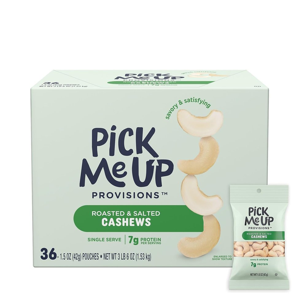 Pick Me Up Provisions Roasted & Salted Cashews, 36 SingleServe 1.5 oz Bags, HighProtein Snack Packs for Work, Travel & Lunches