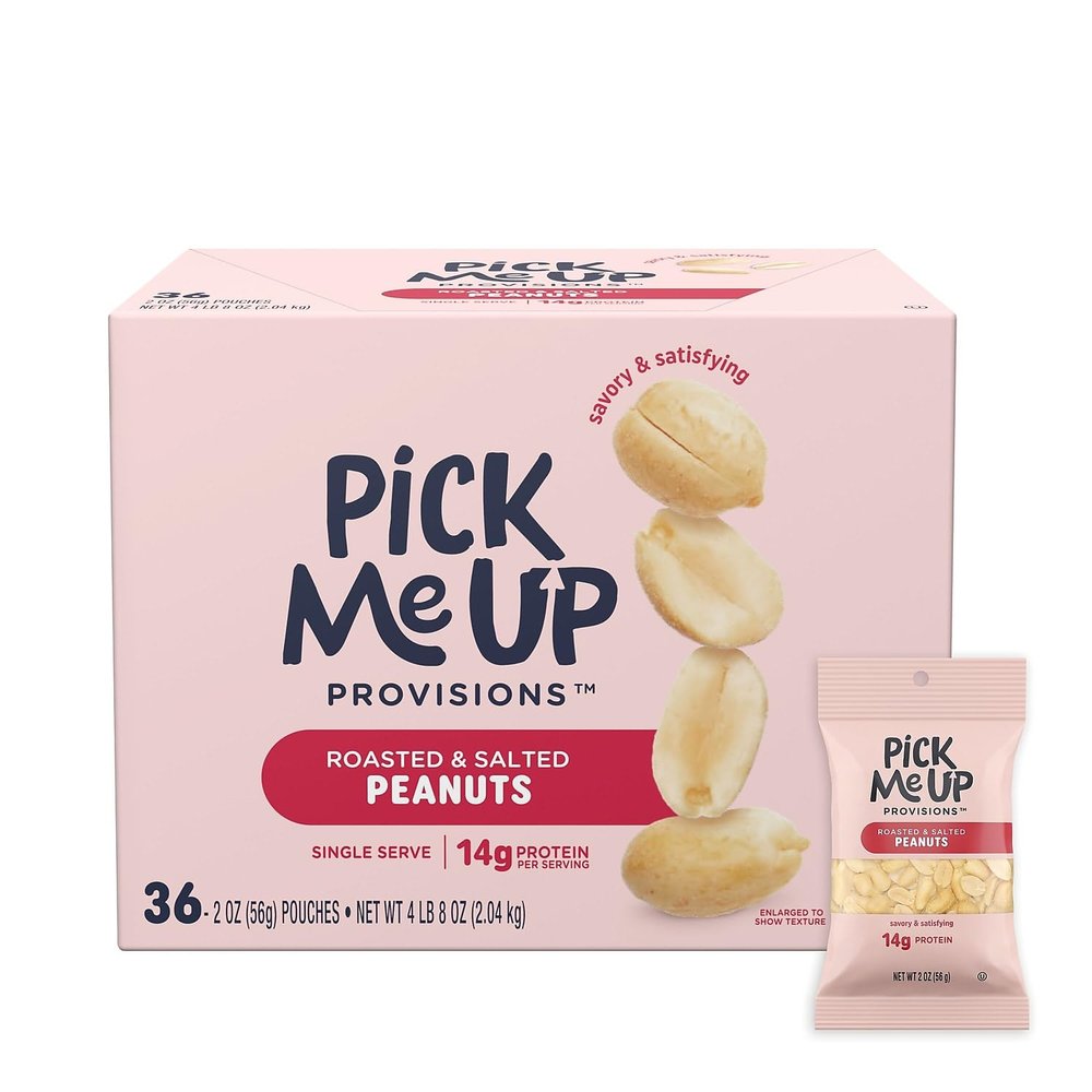 Pick Me Up Provisions Roasted & Salted Peanuts, 36 SingleServe 2 oz Bags, Snack Packs for Work, Travel & Lunches