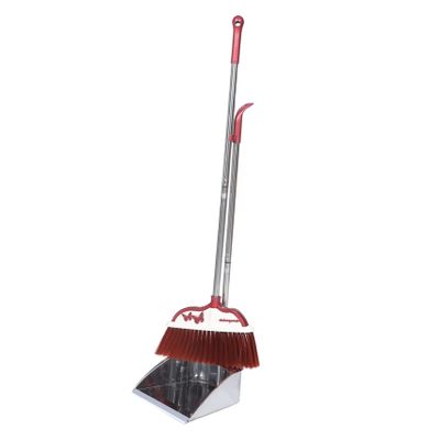 1Set Long Handle Broom and Stainless Steel Dustpan for Indoor Household Cleaning Plastic and Material Efficient Dust and Trash Collection for Home and Office Use