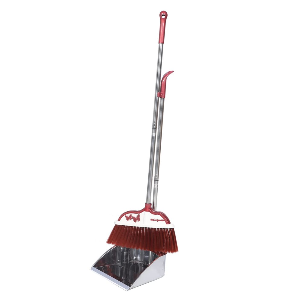 1Set Long Handle Broom and Stainless Steel Dustpan for Indoor Household Cleaning Plastic and Material Efficient Dust and Trash Collection for Home and Office Use