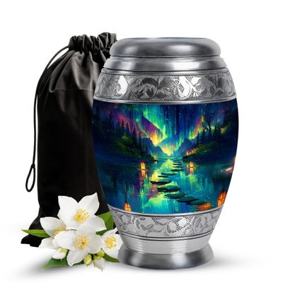 Casketique Northern Light Cremation Urns for Human Ashes Adult Man - Large Blue Burial Urn for Ashes for Women - Decorative Funeral Urn for Mother - Memorial Urns for Adult Male - 10 Inch