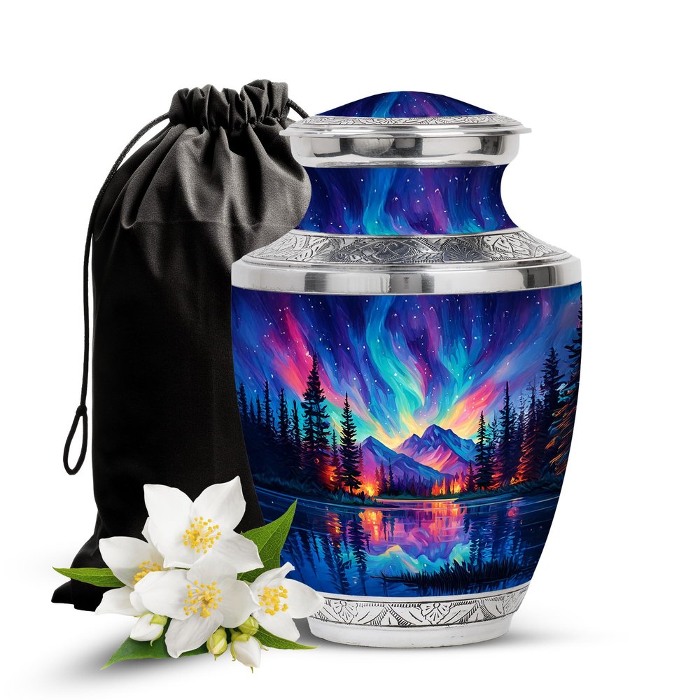 Casketique Northern Light Memorial Urns for Human Ashes Adult Female - Large Blue Funeral Urns for Adult Male - Memorial Urn for Mom - Cremation Urn for Ashes for Women - 10 Inch