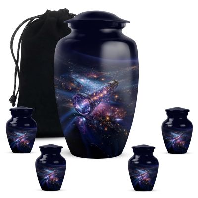 KARYLIZ Telescope Purple Space Funeral Keepsake Urns for Human Ashes Adult Man & Women - Combo of 5, 10 Inch & 3Inch - Galaxy of Stars Cremation Urn for Human Female, Funeral Keepsake Gift 3Inch