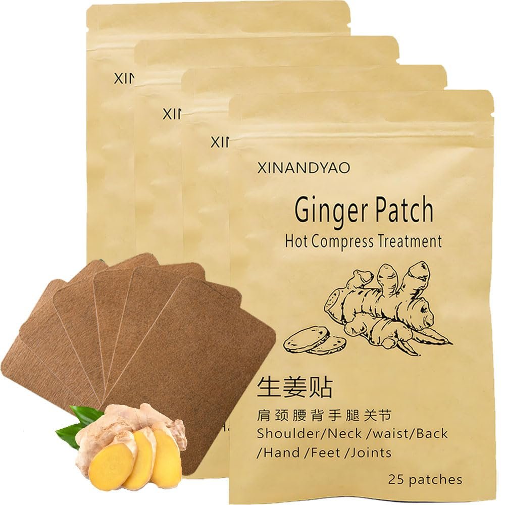 100 Count Ginger Self-Heating Patches | Long-Lasting Comfort for Back, Neck, Shoulders, Knees & Joints | 8-Hour Herbal Warming Pads (12x8cm)