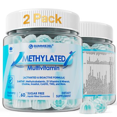 2 Pack Methylated Multivitamin for Men & Women Gummies + Greens & Mushroom Blend, Methylfolate & B12, TMG, Choline, Daily Vitamin A, C, D3K2, E, B Complex, Coq10, ALA for Overall Wellness, Sugar Free