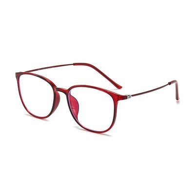 Jingyuton Stylish Anti-Blue Light Myopia Distance Glasses For Mens Womens Ultra-Light Nearsighted Glasses Oval Frames (Red, 3, Diopters)