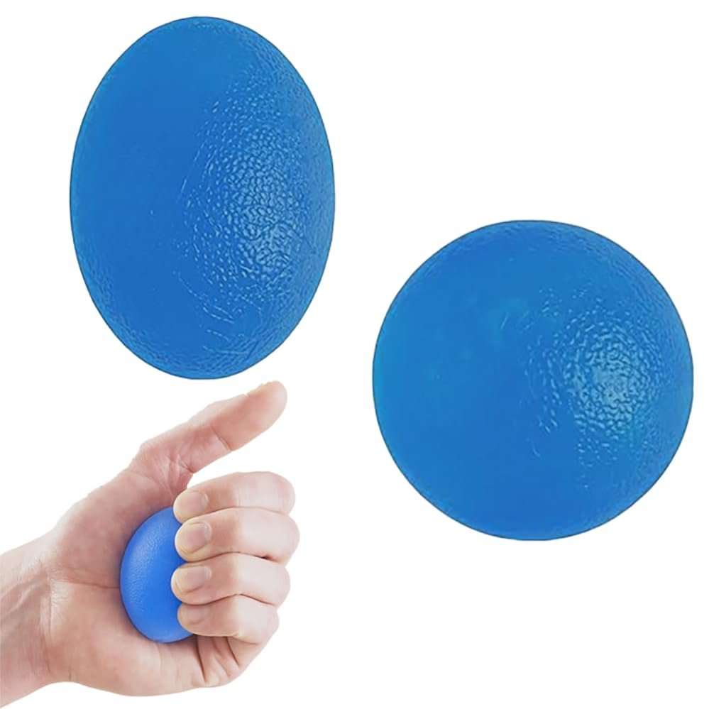 2 Pcs Blue Silicone Grip Ball, Hand Strength, Relief Anxiety Stress Ball, Hand Therapy Squeeze Exercise, Exercise Squeeze Ball for Arthritis Hand Finger Wrist (2 Shape, Round, Elliptical, Hard Strength25KG)
