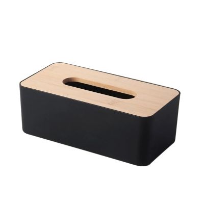 Tissues Box Holder with Bamboo Cover Plate for Bathroom Bedroom, Decorative Tissues Box Covers for Home(Black)
